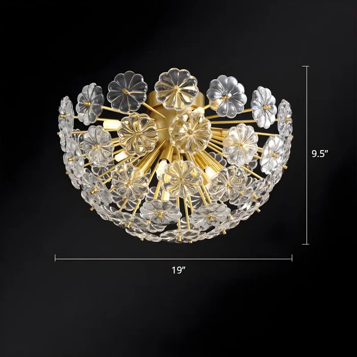 LED Luz de Techo Metálica Dorado Luminaria de Techo Semi Empotrada Moderna con Deco de Flor de Cristal – 220 A 240 V Dorado 48,26 cm