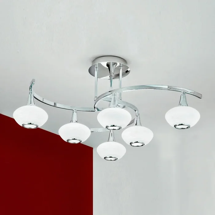 Lia plafón, 6 luces, color cromo, cristal/metal