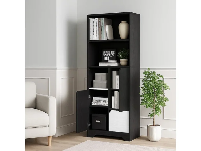 Librería de paneles de madera con estantes abiertos y almacenaje cerrado para salón dormitorio 160 cm