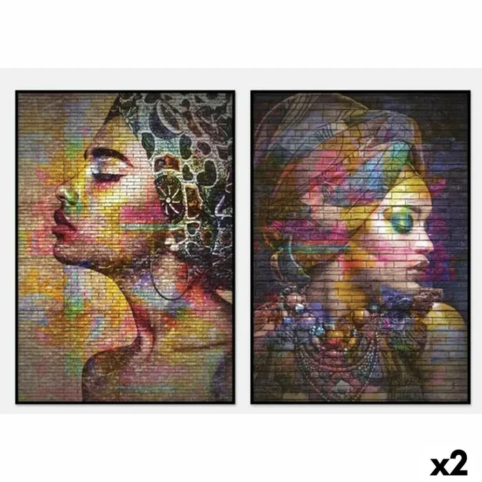 Lienzo DKD Home Decor Colonial Africana (40 x 3,5 x 55 cm) (2 Unidades)