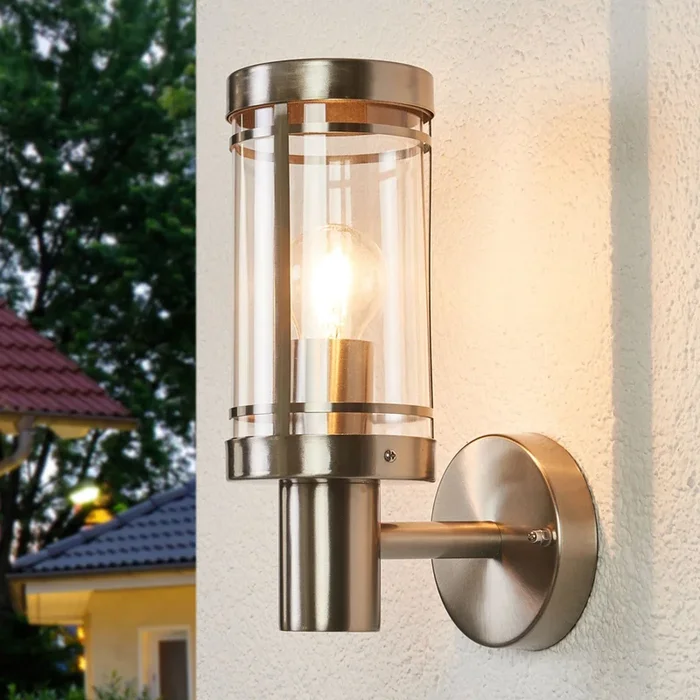 Lindby Aplique para exterior Djori, color aluminio, acero inoxidable, E27