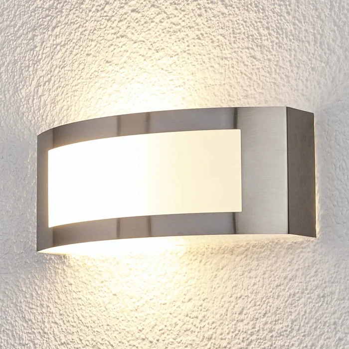 Lindby aplique para exterior Raja, 25 cm de ancho, acero inoxidable, IP44, E27