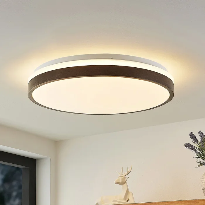 Lindby Plafón LED Hudsona, Ø 49 cm, madera, marrón
