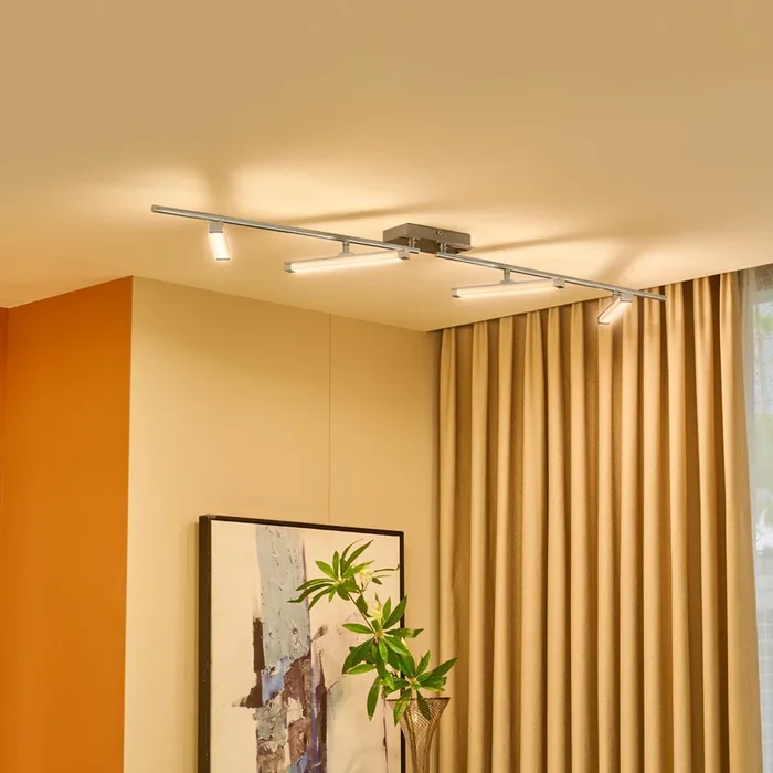 Lindby Plafón LED Pilou, 4 luces, atenuable, cromo