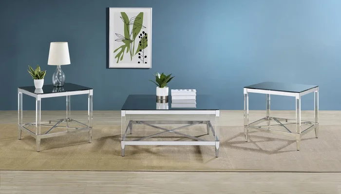 Lindley Chrome 3-Piece Square Coffee and End Table Set