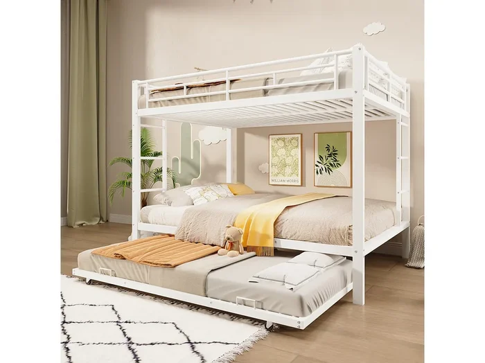 Litera de metal – 2 x 140 x 200 cm – con cama nido 90 x 190 cm – metal – blanco