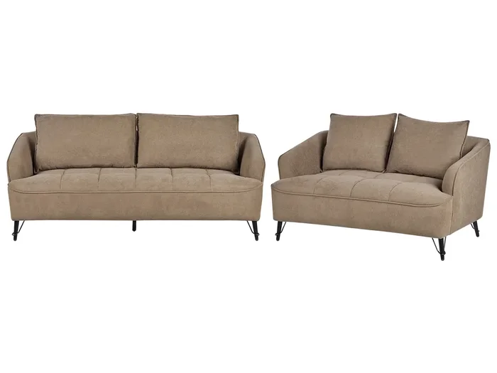 Living Room Set 5 Seater HOBRO Fabric Light Brown