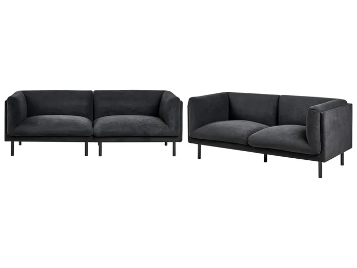 Living Room Set 5 Seater VORGOD Fabric Black