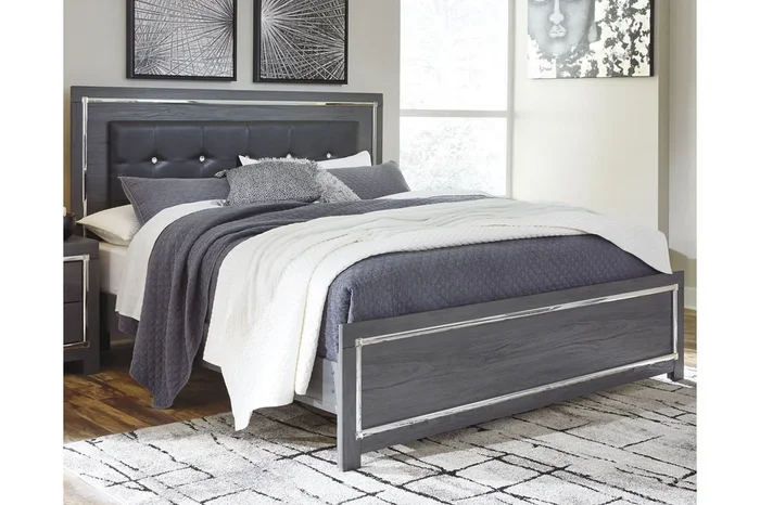 Lodanna Gray King LED Upholstered Panel Bed