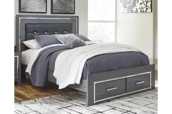 Lodanna Gray Queen LED Upholstered Storage Platform Bed