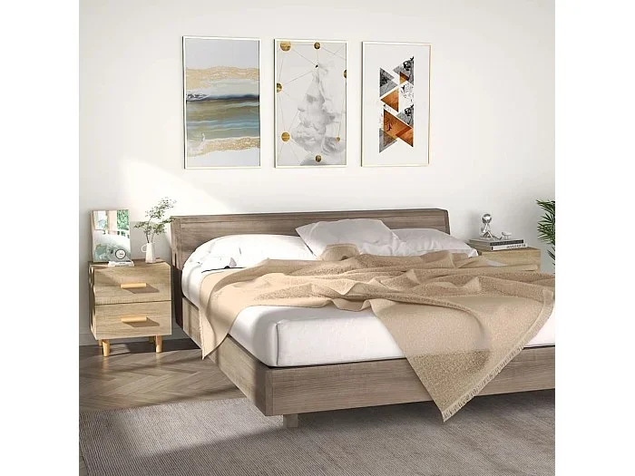 Lote de 2 Mesitas de noche color roble Sonoma 40x35x47,5 cm ES40247