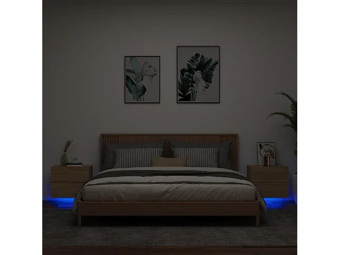 Lote de 2 Mesitas de noche de pared con luces LED roble Sonoma ES60080