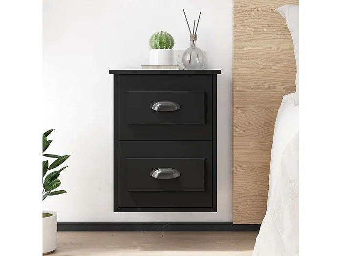 Lote de 2 Mesitas de noche de pared negras 41,5x36x53 cm ES82625