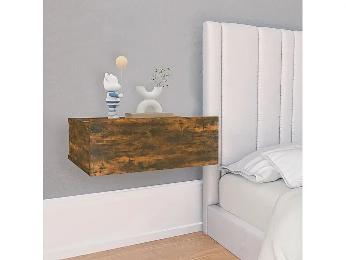 Lote de 2 Mesitas de noche flotante madera roble ahumado 40x30x15cm ES70396