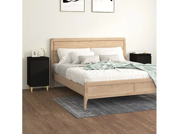 Lote de 2 Mesitas de noche madera contrachapada negro 40x35x70 cm ES44692