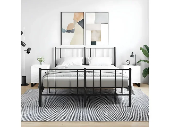 Lote de 2 Mesitas de noche madera ingeniería blanco brillo 40x40x50 cm ES71886