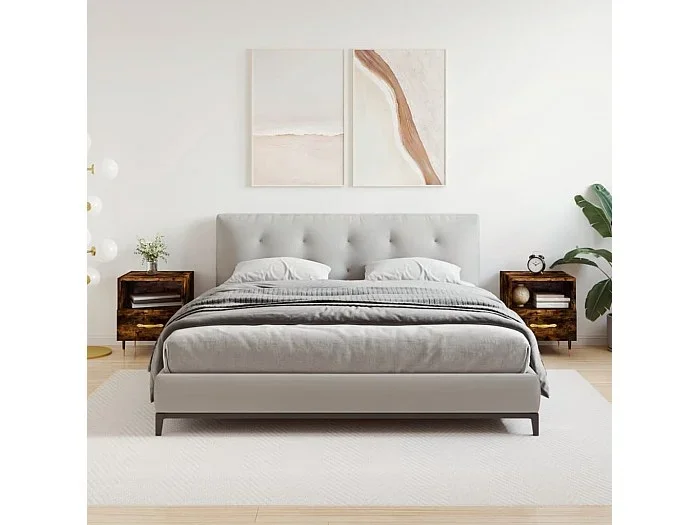 Lote de 2 Mesitas de noche madera ingeniería roble ahumado 40x35x47,5cm ES45147
