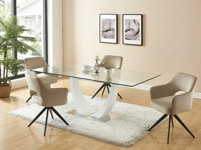 Lote de 2 sillas giratorias con reposabrazos de terciopelo y metal negro – Beige – KONYA