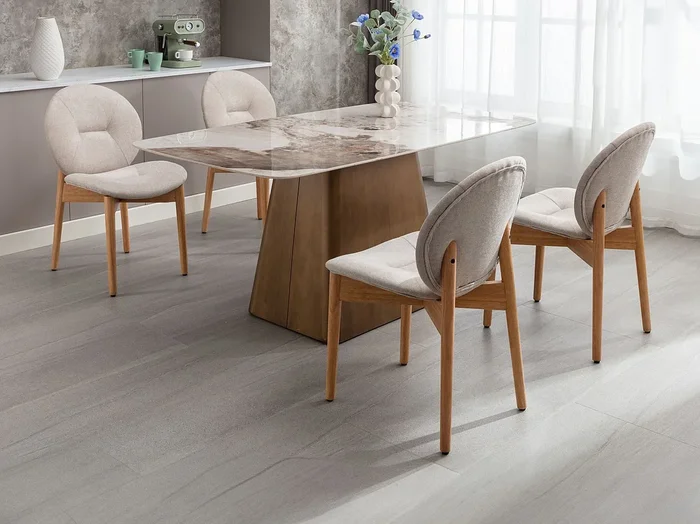 Lote de 6 sillas de tela y madera de hevea – Beige – ISADIO