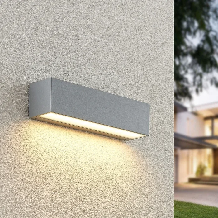 Lucande Aplique de pared LED Lengo, 25 cm, plata, 1 luz, IP65