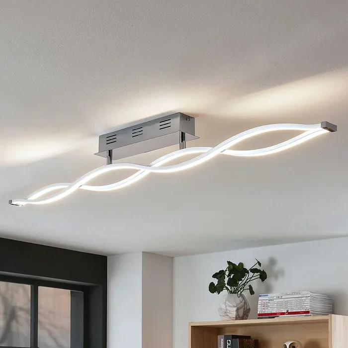 Lucande Lámpara LED de techo Roan, 115 cm, cromo, acero inoxidable