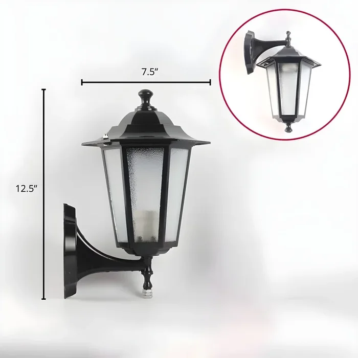 Luminaria de Pared de Vidrio de Farol 1 Cabeza Aplique de Pared Tradicional para Patio – 110 A 120 V Negro Pequeño