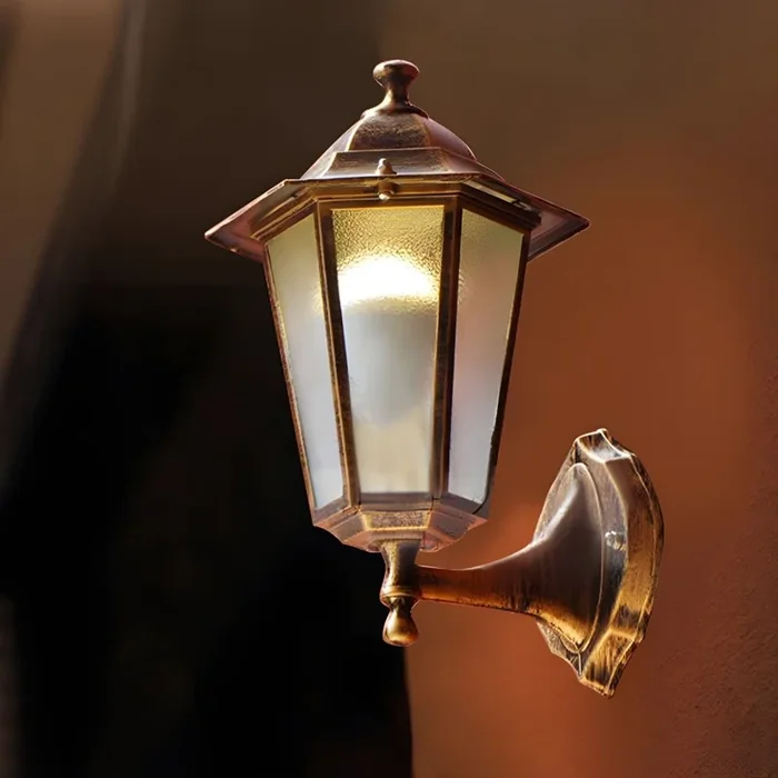 Luminaria de Pared de Vidrio de Farol 1 Cabeza Aplique de Pared Tradicional para Patio