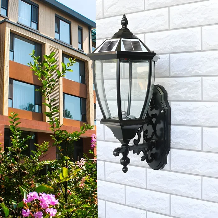 Luminaria de Pared LED Tradicional 1 Cabeza Linterna de Pared Metálica para Patio – Negro 26,67 cm Solar