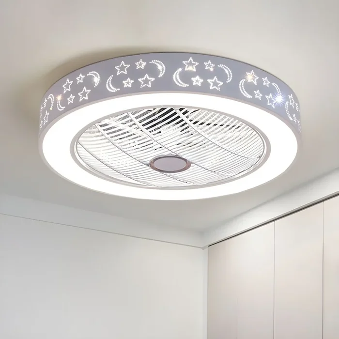 Luminaria de Techo Semi Empotrada LED Metálica en Blanco 21.5″ Ancho Lámpara de Ventilador Redonda para Salón Simplista