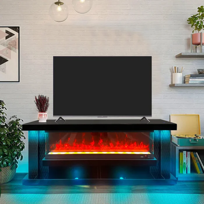 Luxe Frame Black 71″ Fireplace TV Stand