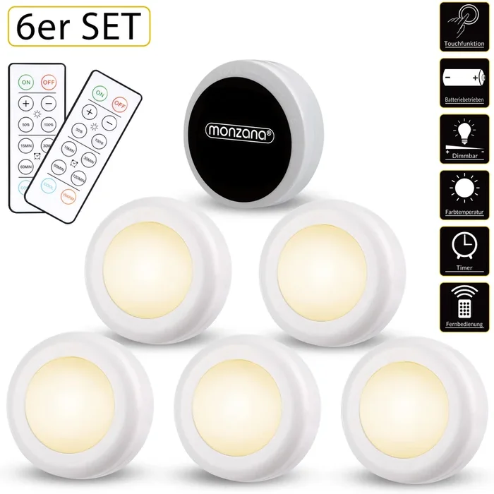 Luz armario set de 6 blanco LED mando distancia temporizador