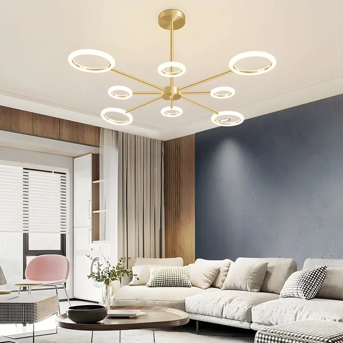 Luz de Araña de Acrílico de Anillos LED Lámpara Suspendida Contemporánea en Dorado para Sala – 110 A 120 V 8 Dorado Blanco
