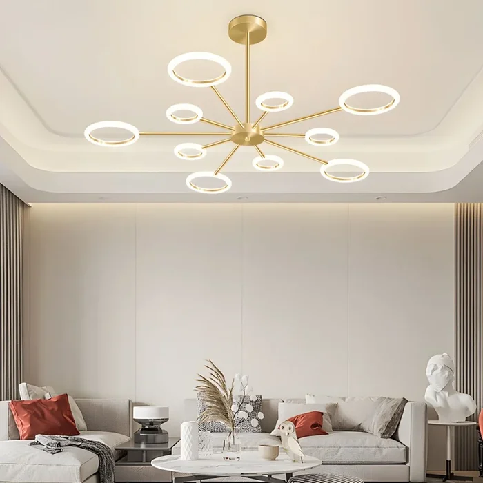 Luz de Araña de Acrílico de Anillos LED Lámpara Suspendida Contemporánea en Dorado para Sala – 110 A 120 V 10 Dorado Atenuación continua