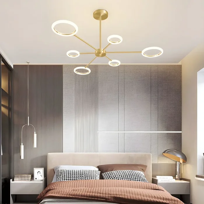 Luz de Araña de Acrílico de Anillos LED Lámpara Suspendida Contemporánea en Dorado para Sala – 220 A 240 V 6 Dorado Luz cálida
