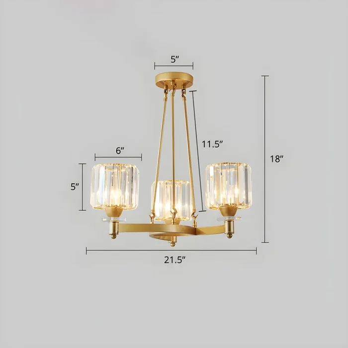 Luz de Araña de Metal Estilo Moderno Lámpara Suspendida Cónica con Sombra de Cilindro de Cristal Claro – 220 A 240 V 3 Dorado
