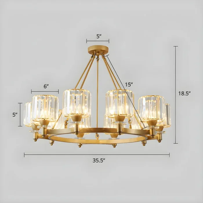 Luz de Araña de Metal Estilo Moderno Lámpara Suspendida Cónica con Sombra de Cilindro de Cristal Claro – 220 A 240 V 10 Dorado