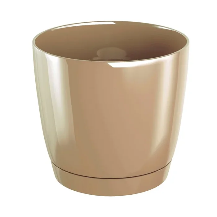 Maceta Redonda De Plastico Coubi Round P En Color Cafe Con Leche 13,5 (Largo) X 13,5 (Ancho) X 12,4 (Altura) Cm