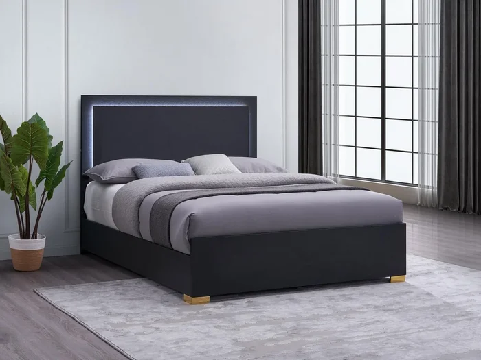 Marceline Black Eastern King Bed with LED Headboard