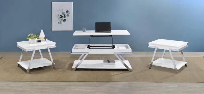 Marcia White 3-Piece High Gloss Lift Top Coffee and End Table Set