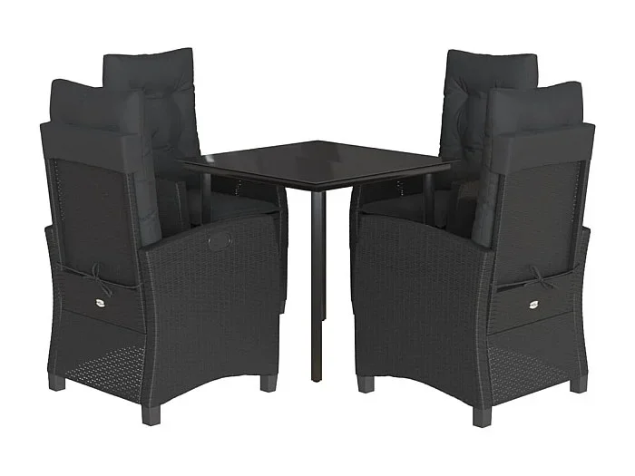 Marie-Fanny Set de muebles jardín 5 pzas con cojines ratán sintético negro