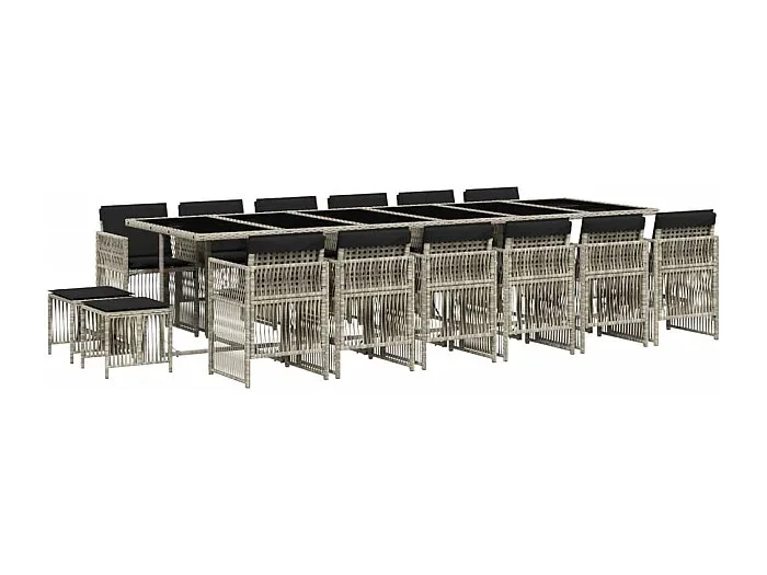 Mariella Set comedor jardín y cojines 17 pzas ratán sintético gris claro