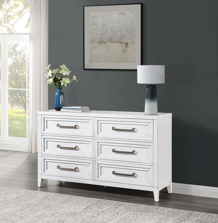 Marielle Distressed White 6-drawer Bedroom Dresser