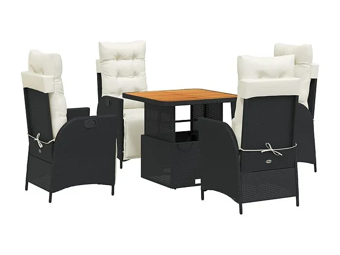 Marius Set de muebles jardín 5 pzas con cojines ratán sintético negro