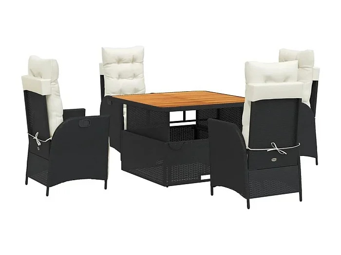 Marius Set de muebles jardín 5 pzas con cojines ratán sintético negro