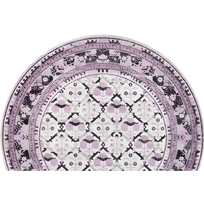 Marroquí Alfombra Multicolor con Patrón Floral Tapete Semicircular de Fibra Sintética Lavable para Corredor – Violeta 140 x 200 cm