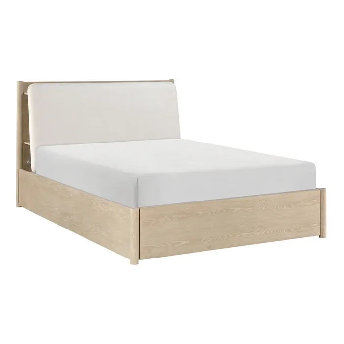 Matteo Light Oak Queen Platform Bed with Footboard Storage