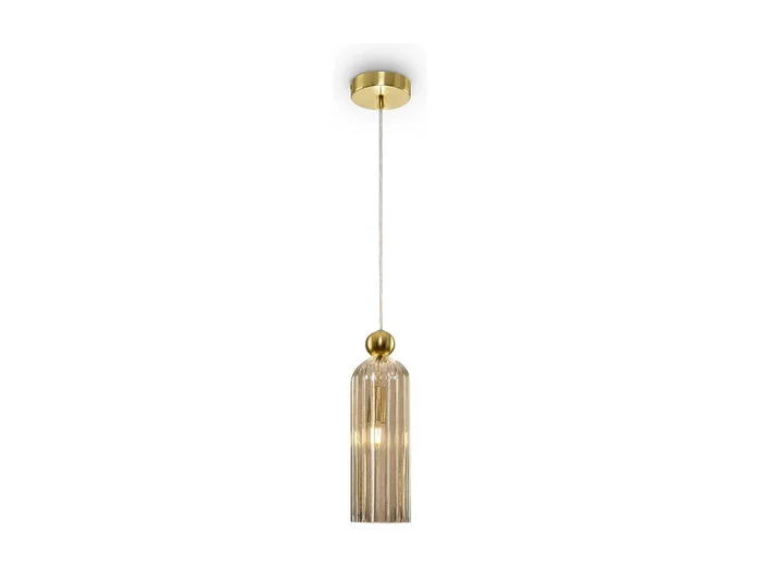 Maytoni Antic Lámpara de techo colgante moderna fina dorada, pantalla de cristal coñac