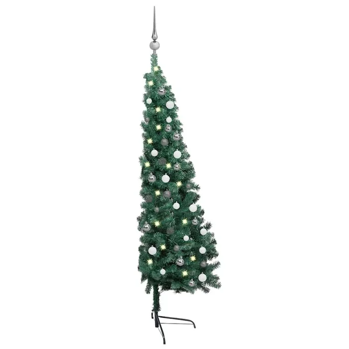 Medio Árbol de Navidad – Árbol navideño con luces y bolas verde 180 cm