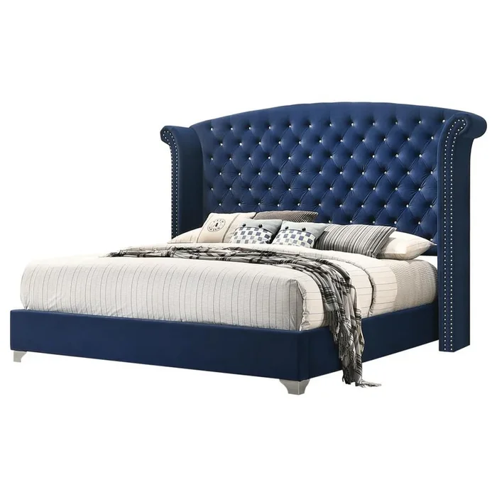 Melody Pacific Blue Upholstered Wingback Queen Bed