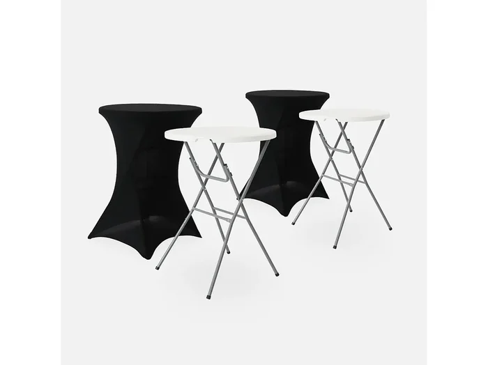 Mesa alta plegable con funda protectora para eventos, set de 2 negro